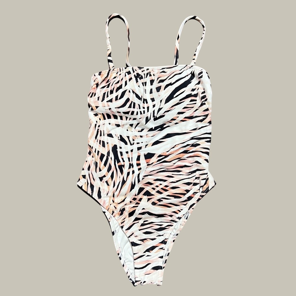 Venus‎ Womens Zebra Print One Piece Swimsuit Black White Peach V32724 Size 8 NEW